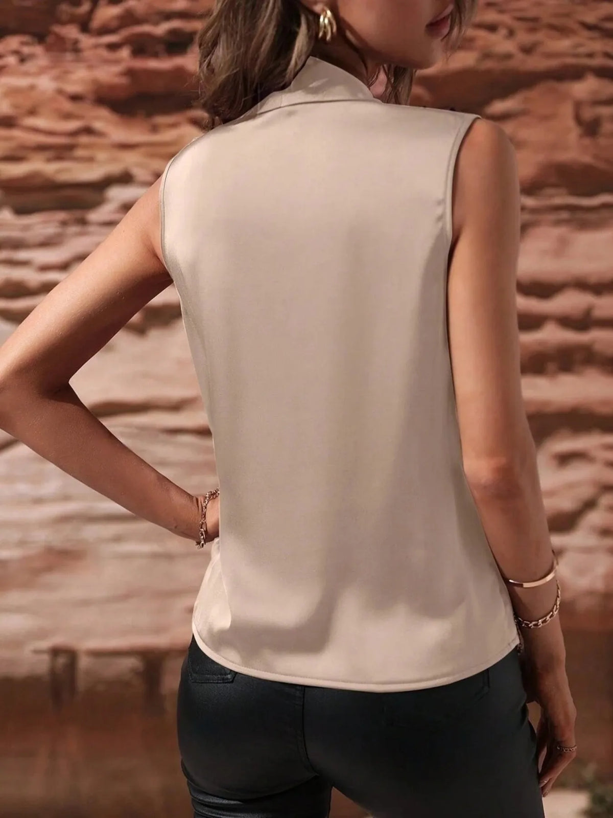 Sleeveless Wrap Draped Blouse - Ladyez