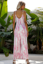 Shiny Tie-Dye Spaghetti Strap Jumpsuit with Pockets - Ladyez