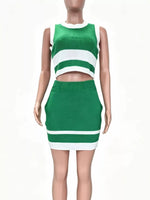 Contrast Trim Tank and Skirt Knit Set