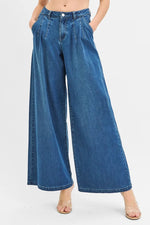 RISEN Mid Rise Fit Wide Leg Knit Denim Look Jeans - Ladyez