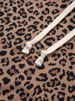 Ribbed Leopard Print Contrast Collar Zip Hoodie