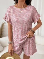 Ruffle Sleeve Textured Top and Shorts Set
