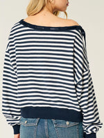 Striped Off-Shoulder Ribbon Accent Sweatshirt