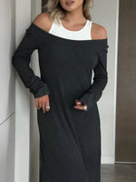 Contrast Long Sleeve Maxi Dress - Ladyez