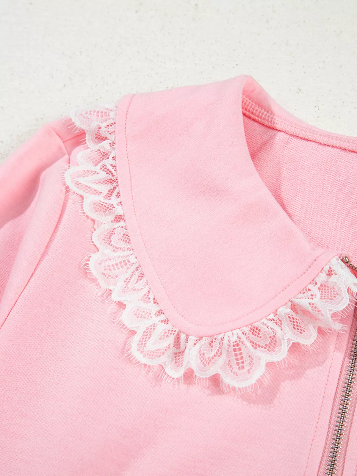 Peter Pan Lace Embellished Neck Sweatshirt and Skirt Two Piece Set