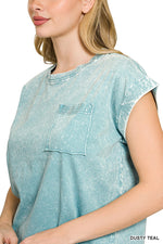 Zenana Full Size Crinkle Washed Round Neck Folded Short Sleeve Tee Plus Size