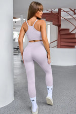 Tank Cropped Active Top and Pants Set - Ladyez