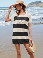 Openwork Round Neck Short Sleeve Cover-UP - Ladyez