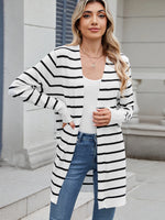 Striped Open Front Cardigan with Relaxed Fit