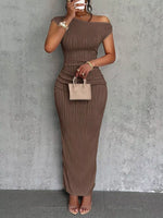 One-Shoulder Textured Maxi Dress
