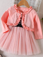 Children's Frill Cardigan and Rainbow Print Tulle Dress Set