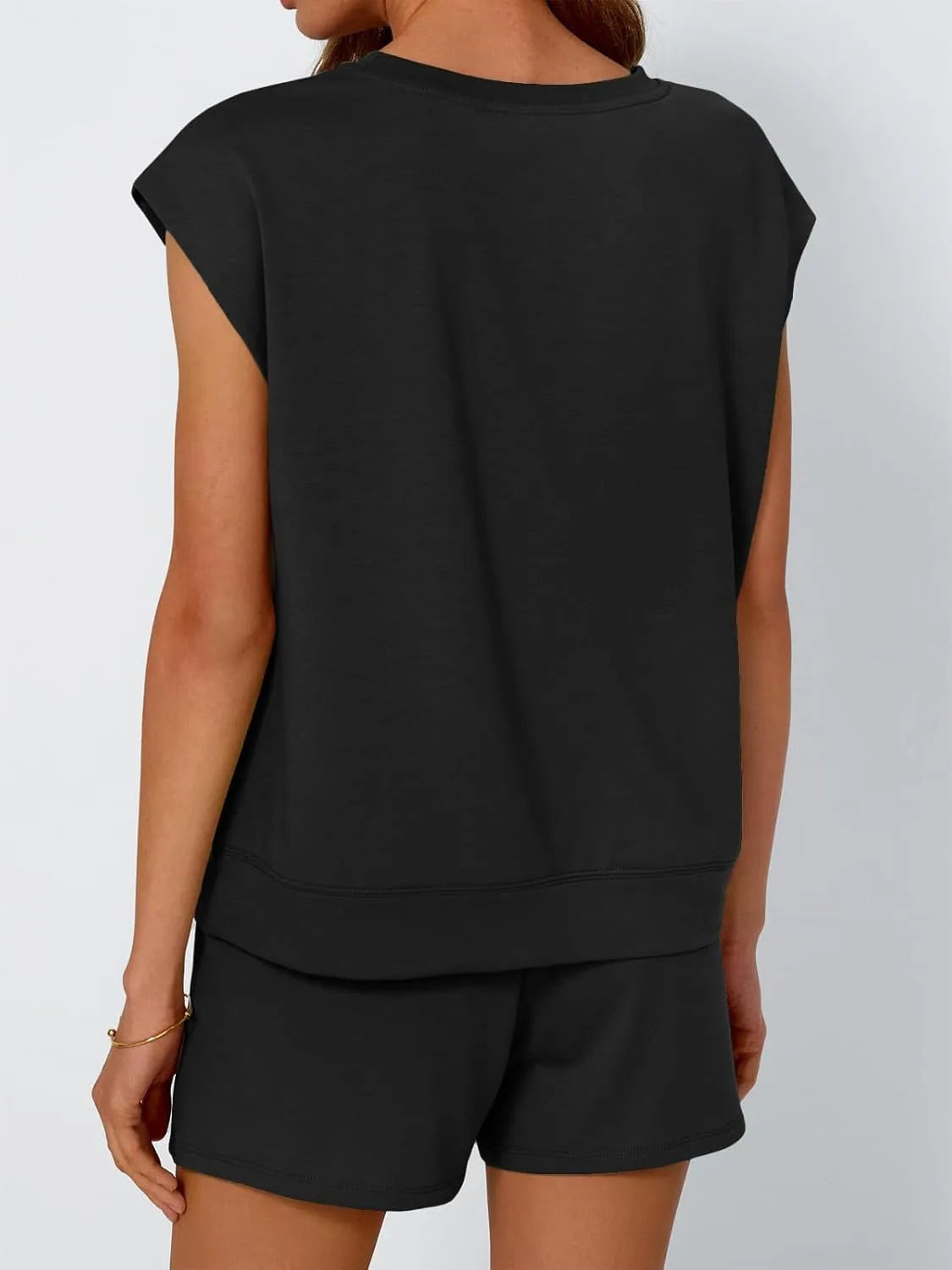 Round Neck Cap Sleeve Top and Shorts Set - Ladyez