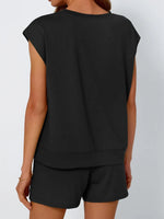 Round Neck Cap Sleeve Top and Shorts Set - Ladyez