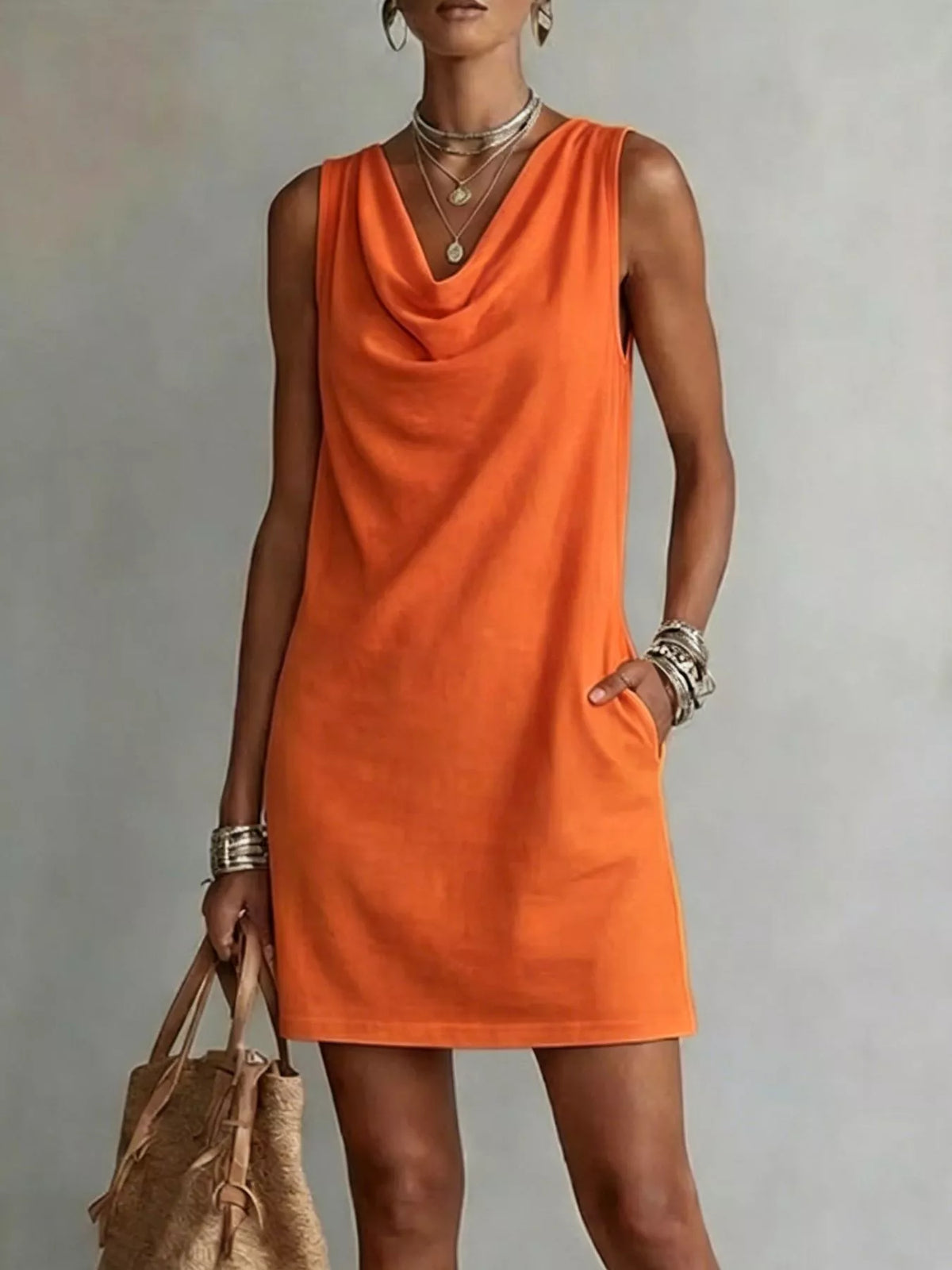 Full Size Sleeveless Cowl Neck Mini Dress Plus Size