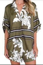Printed Collared Neck Top and Shorts Set