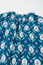 Printed Tie Neck Ruffled Cap Sleeve Dress