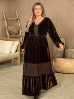 Plus Size V-Neck Balloon Sleeve Maxi Dress - Ladyez