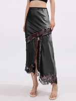 Lace Trim Asymmetrical Midi Skirt