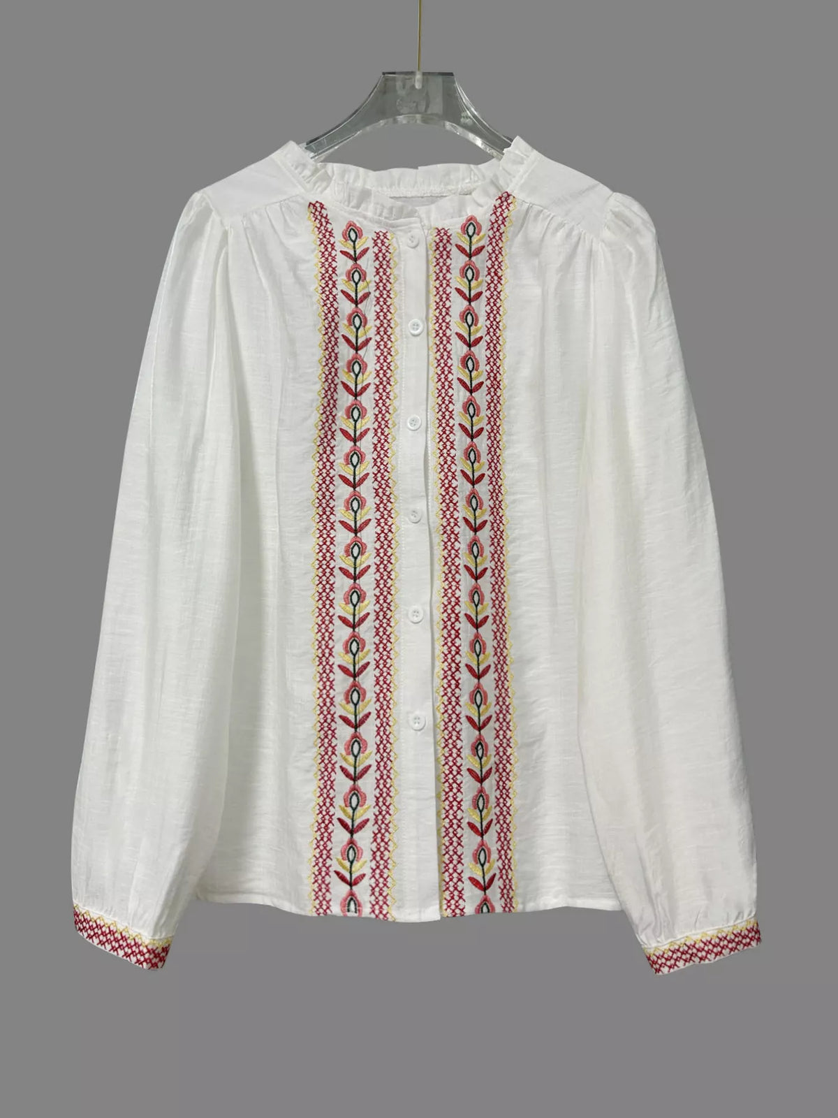 Embroidered Button Up Long Sleeve Shirt