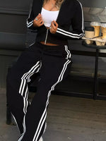 Striped Zip Up Top and Pants Set