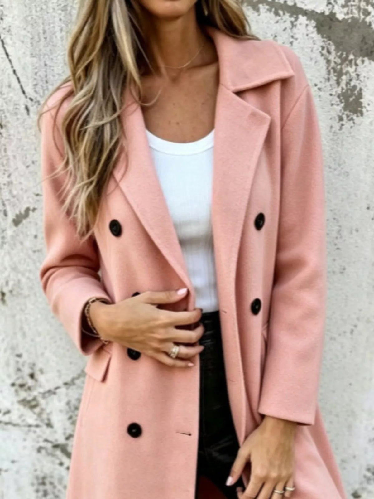 Full Size Double-Breasted Lapel Collar Coat Plus Size