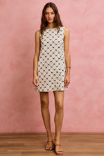 SO ME Ribbon Jacquard Pattern Dress with Scalloped Side