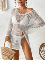 Openwork V-Neck Slit Cover-Up - Ladyez