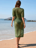 Slit Openwork Round Neck Cover-Up - Ladyez