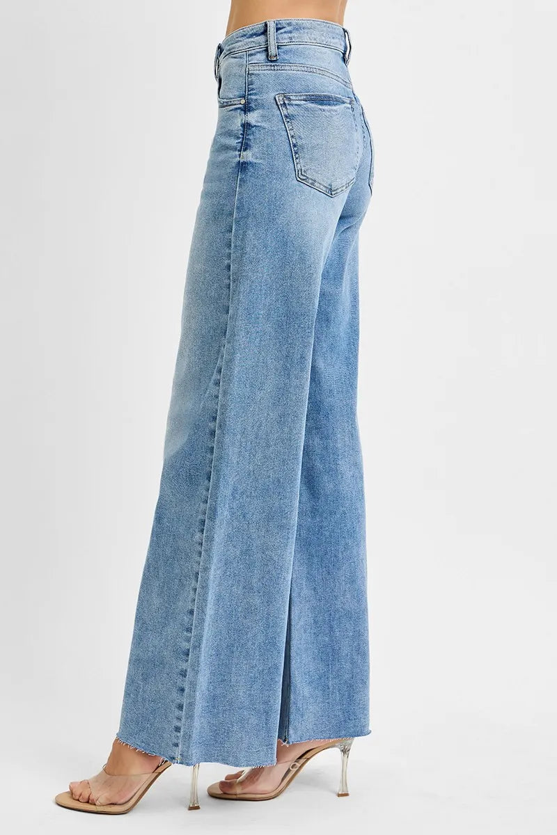RISEN Full Size Tummy Control High Rise Ankle Palazzo Jeans Plus Size - Ladyez