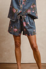 BiBi Floral Printed Denim Short Pants With Pocket