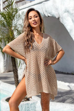 Angel Wings Openwork Slit Scoop Neck Cover Up - Ladyez