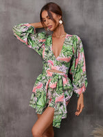 Cutout Front Printed Long Sleeve Romper
