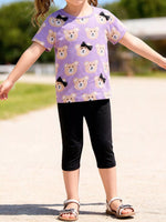 Children's Bear Print Top & Capri Leggings Set