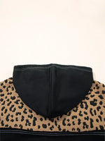 Leopard Patchwork Contrast Stitching Knotted Cuff Quarter Zip Hoodie