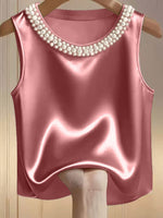 Pearl Embellished Satin Tank Top