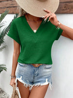 Textured Solid Color Short Sleeve Top