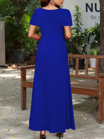 Full Size Round Neck Short Sleeve A-Line Maxi Dress Plus Size - Ladyez