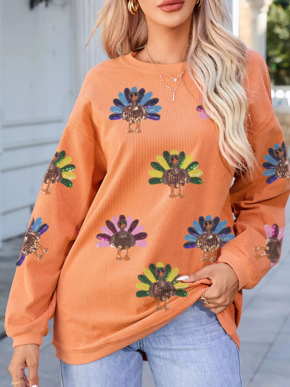 Turkey Graphic Corded Baggy Sweatshirt