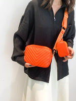 Chevron Quilted Crossbody Bag with Mini Pouch