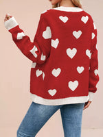 Heart Pattern Button-Up Knit Cardigan