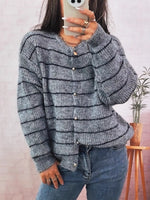 Striped Button Up Long Sleeve Cardigan