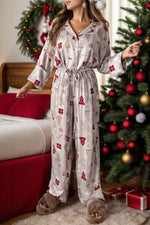 Printed Long Sleeve Top and Pants Lounge Set - Ladyez