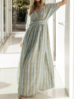 Slit V-Neck Short Sleeve Maxi Dress - Ladyez
