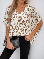 Leopard V-Neck Half Sleeve Blouse