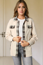 Plaid Button Down Collared Jacket - Ladyez