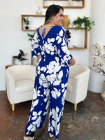 Double Take Full Size Printed Tie Back Wide Leg Jumpsuit - Ladyez