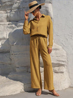 Button Up Long Sleeve Shirt and Pants Set