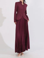 Button Up Long Sleeve Top and Pleated Skirt Set