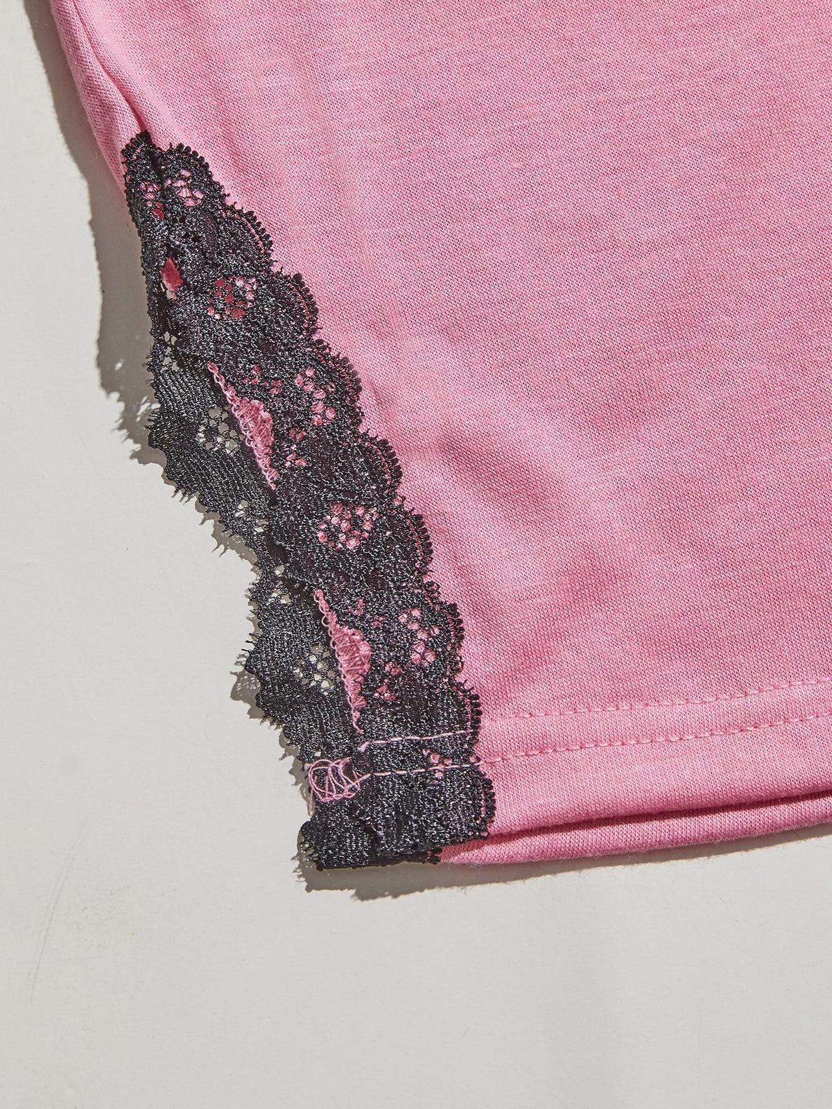 V-Neck Lace Trim Slit Cami and Pants Pajama Set - Ladyez