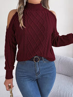 Cable Knit Cold Shoulder Turtleneck Sweater